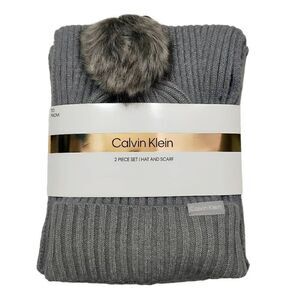 Calvin Klein Pom Beanie Hat and Scarf Set -R